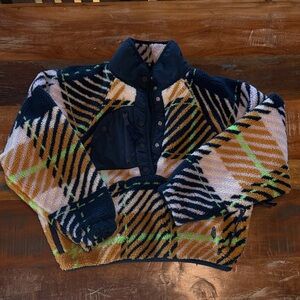 Free People Plaid Fleece Pullover with Button-Up Collar XS (worn once)